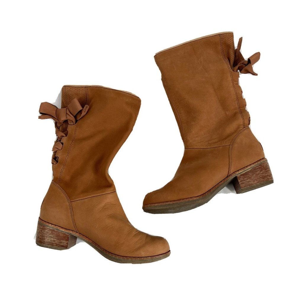 UGG Brown Mid-Calf Heeled Boots with Rear Bow